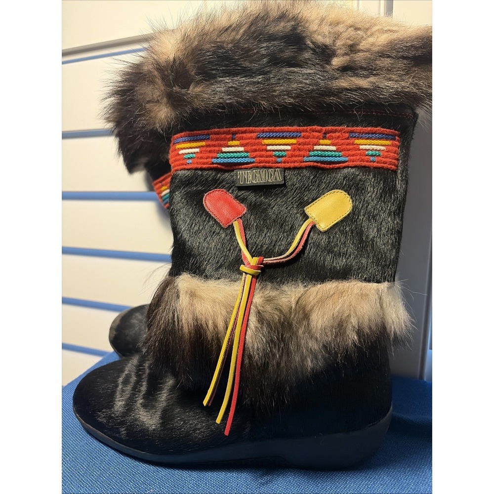 VTG TECNICA Fur Boots Skandia Apres Ski Black Goat Hair ITALY Sz 40, or 9